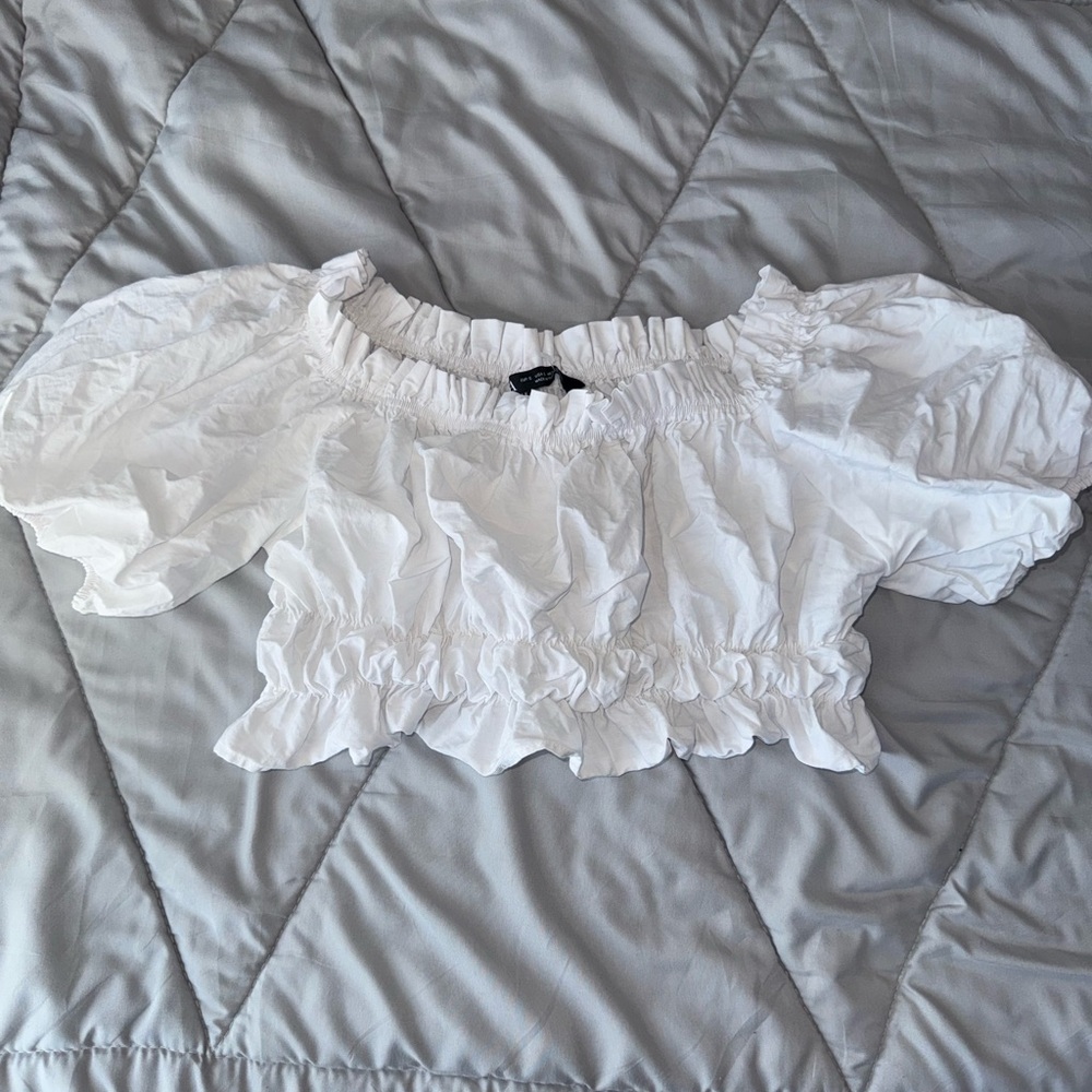 Zara White Ruffled Off-Shoulder Blouse